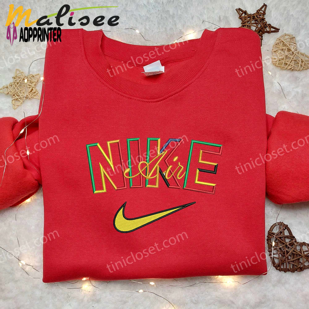 Colorful nike air inspired embroidered shirt – unique & stylish athletic wear Embroidered Shirt
