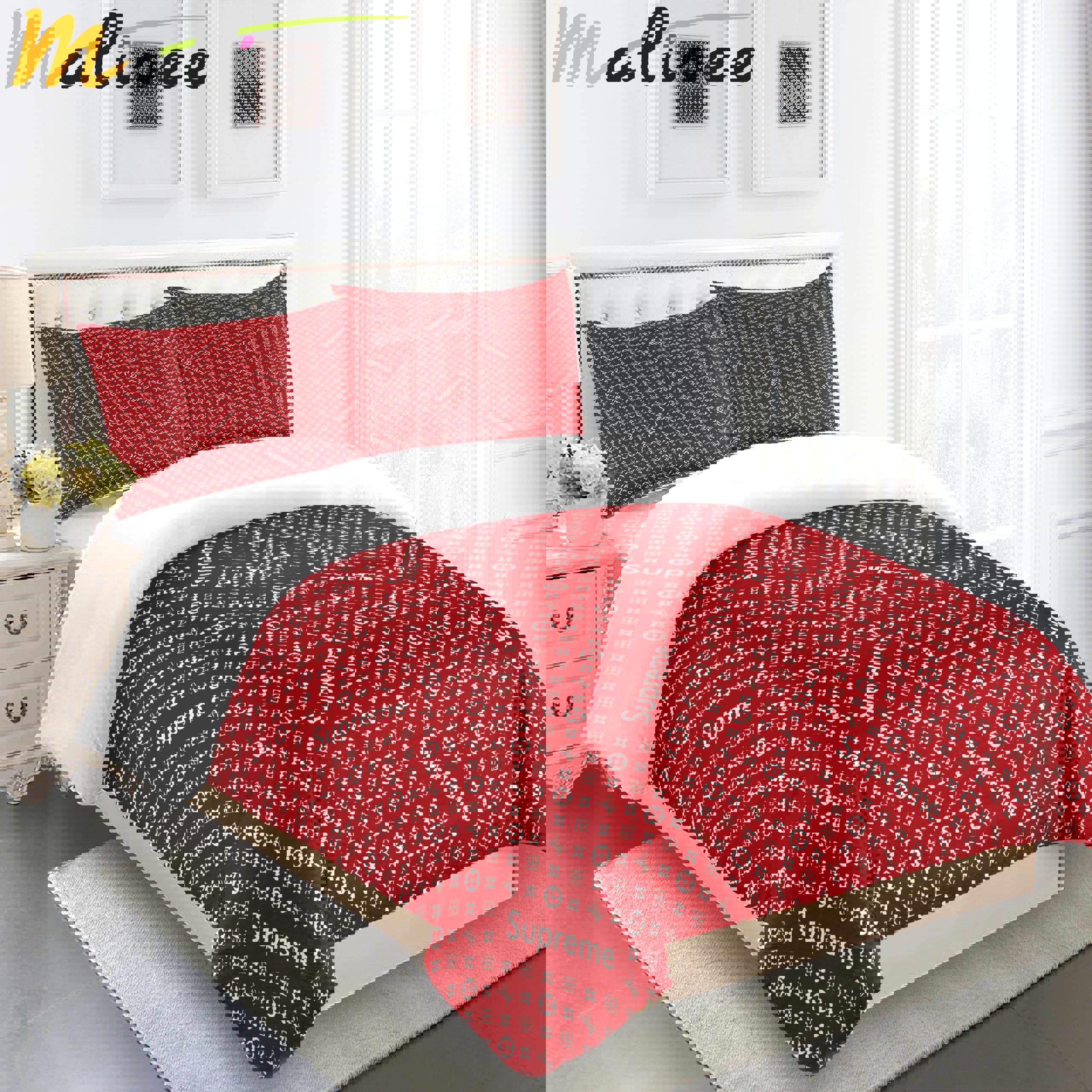 Comforter sets full set red supreme louis vuitton bedding set  home decoration Bedding Sets