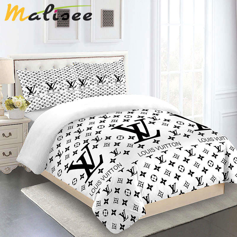 Comforter sets golden with and black logo louis vuitton bedding set  home decoration Bedding Sets