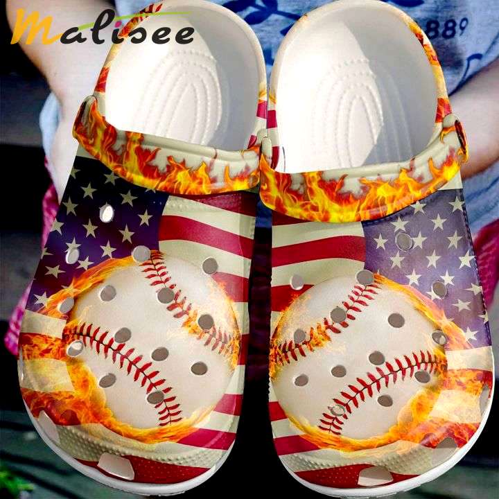 Crocs outfit - baseball on fire usa flag 4th of july crocs crocband clogs - 204 Crocs Outfit