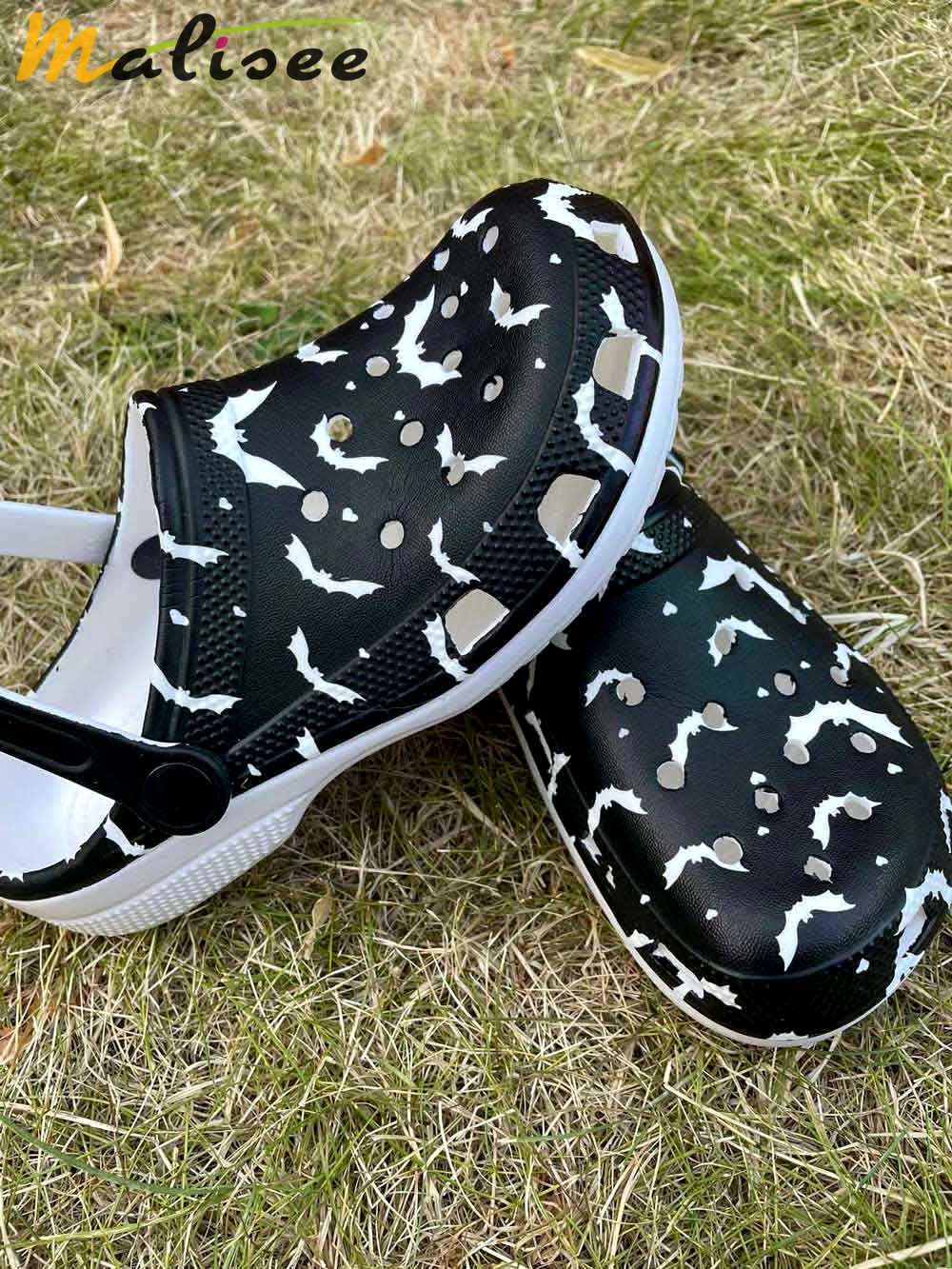 Crocs outfit - black & white gothic bat print style crocs clogs crocband shoes - 232 Crocs Outfit