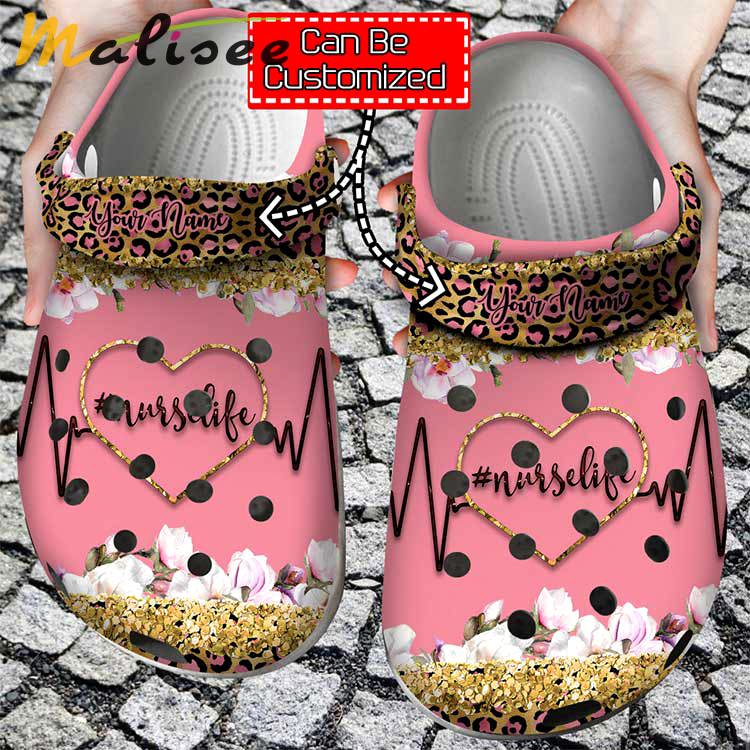 Crocs outfit - personalized nurse life heart glitter leopard clog crocs shoes - 1794 Crocs Outfit