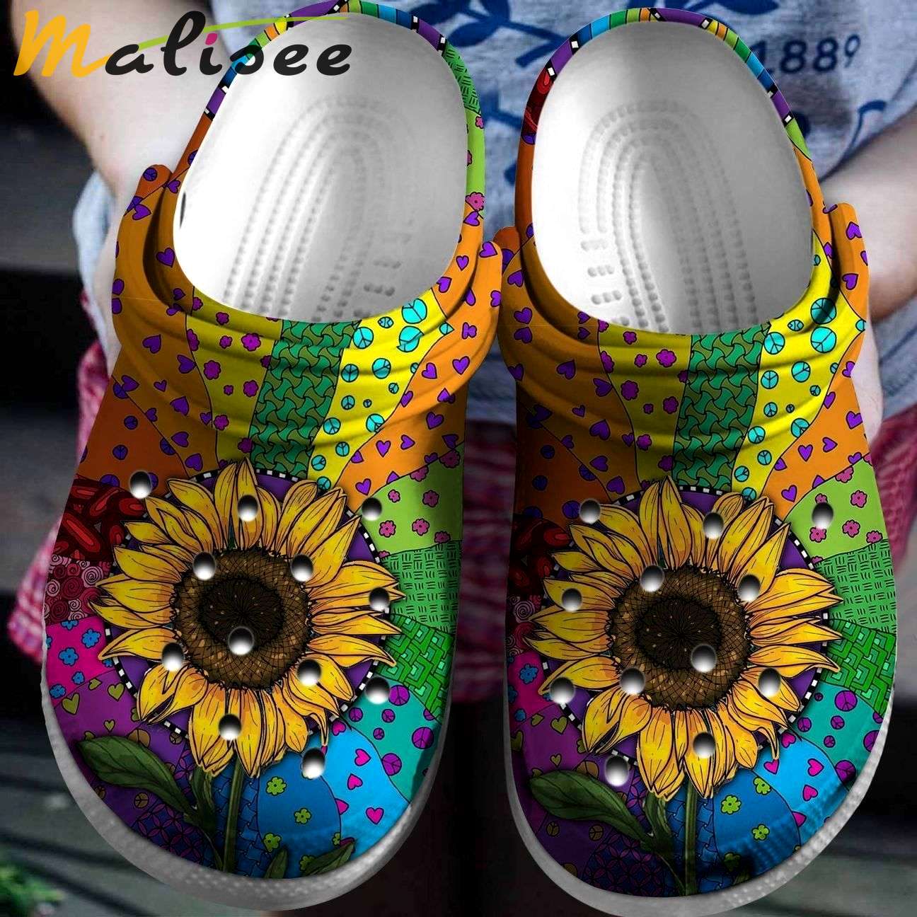 Crocs outfit - sunflower hippie colorful crocs crocband clog shoes - 2134 Crocs Outfit