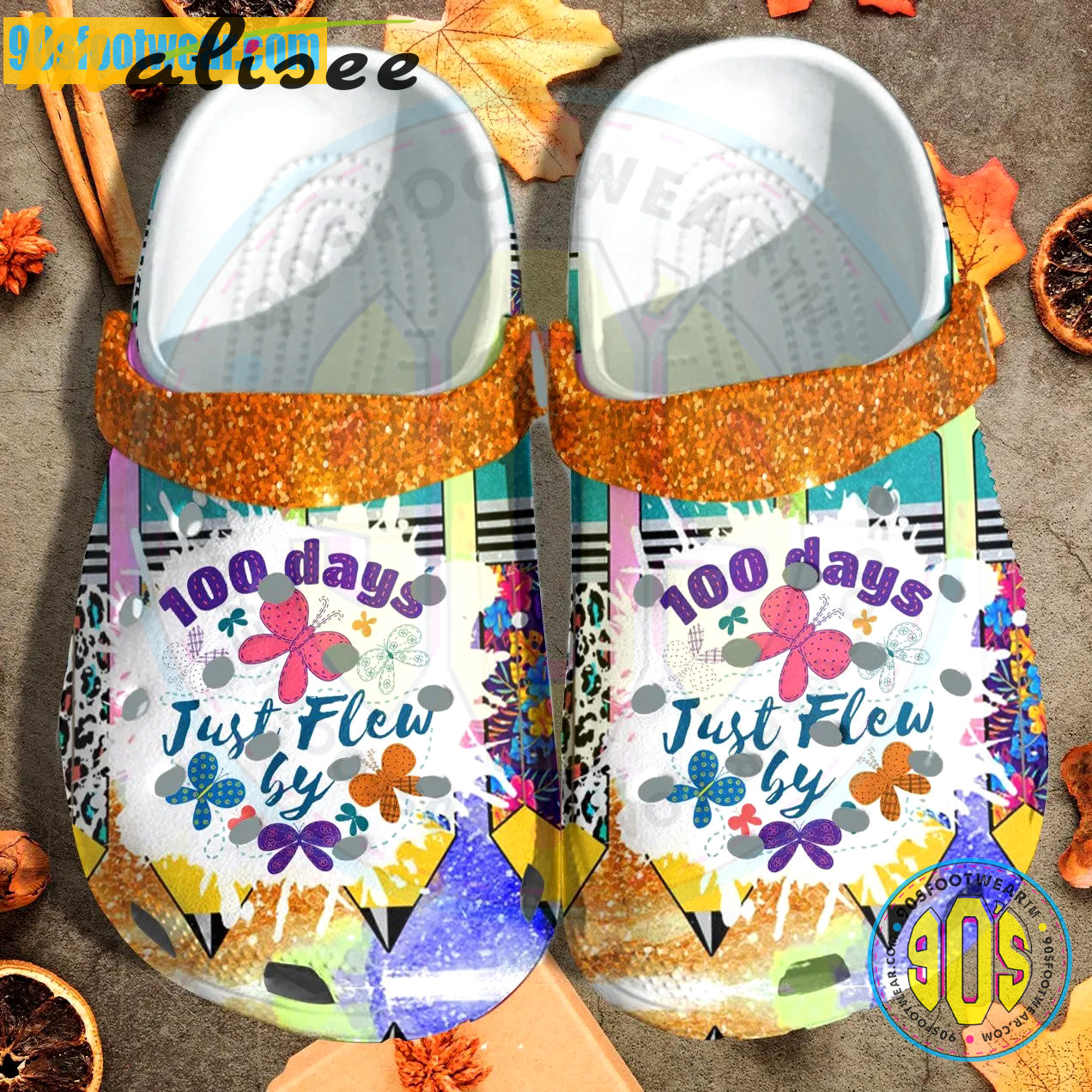 Crocs outfit - teacher crocs – 100 days just flew by flower crocs - 2150 Crocs Outfit