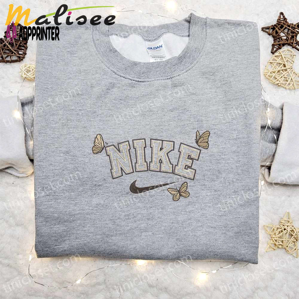 Custom butterfly x nike animal embroidered shirt – best birthday gift ideas Embroidered Shirt