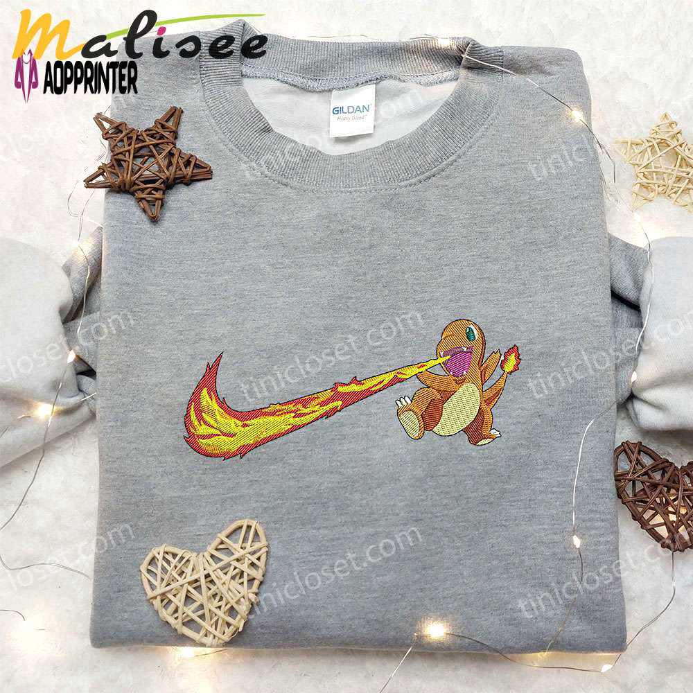 Custom nike x charmander embroidered shirt: pokemon style for fashion enthusiasts Embroidered Shirt