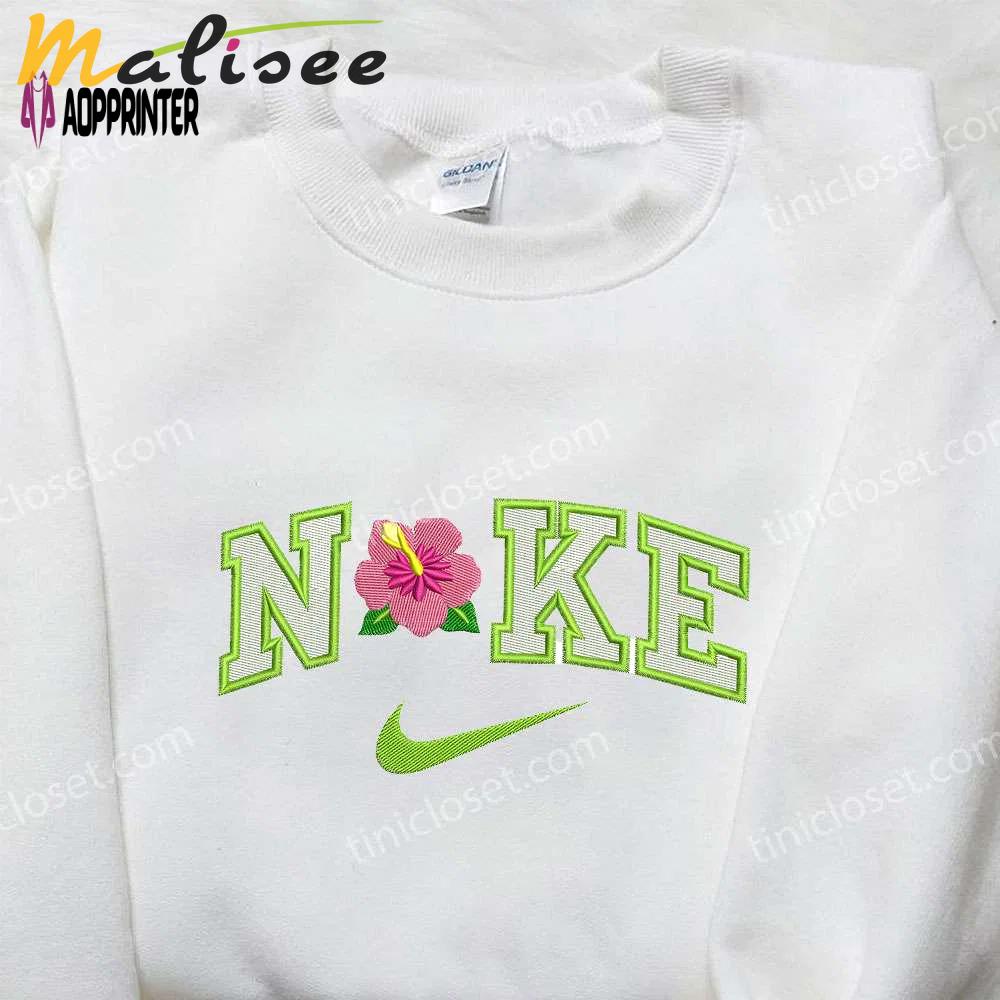 Custom nike x hibiscus flower embroidered shirt: stylish floral design for flower lovers Embroidered Shirt