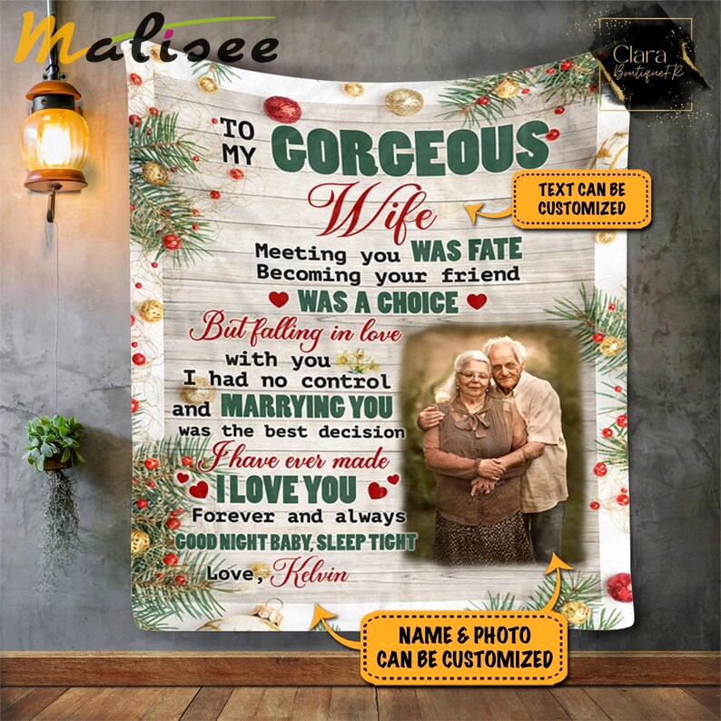 Custom photo blanket to my gorgeous wife husband christmas gift fleece blanket, mink sherpa blanket, valentine gift, christmas gift Quilt Blanket