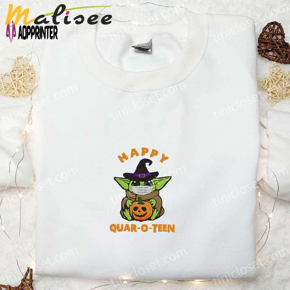 Cute baby yoda pumpkin embroidered sweatshirt: perfect halloween gift for family Embroidered Shirt