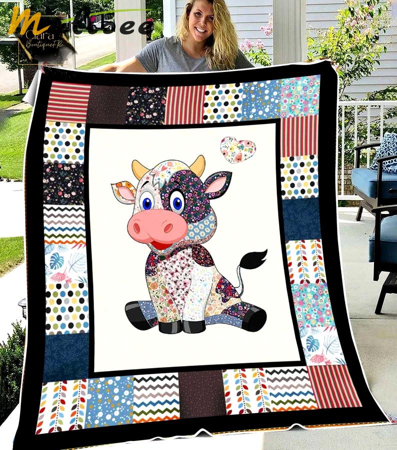 Cute cow fleece blanket, mink sherpa blanket, funny cow blanket, cow lovers gift, baby cow quilt, farm blanket Quilt Blanket