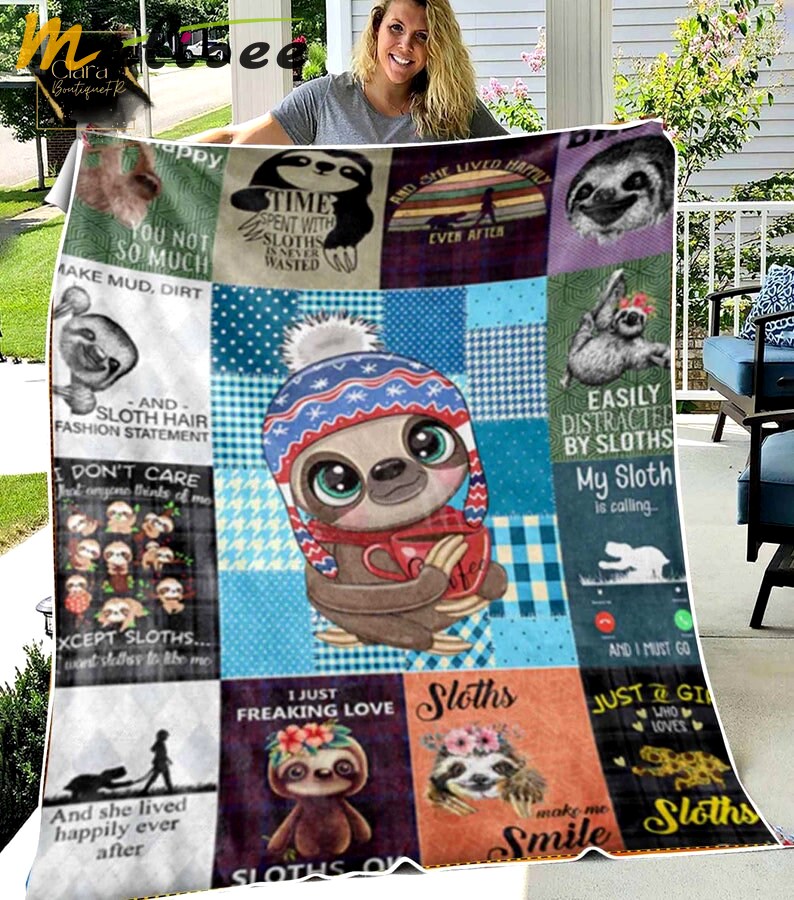 Cute sloth fleece blanket, mink sherpa blanket, sloth blanket, baby blanket, cute sloth blanket, sloth lovers gift Quilt Blanket