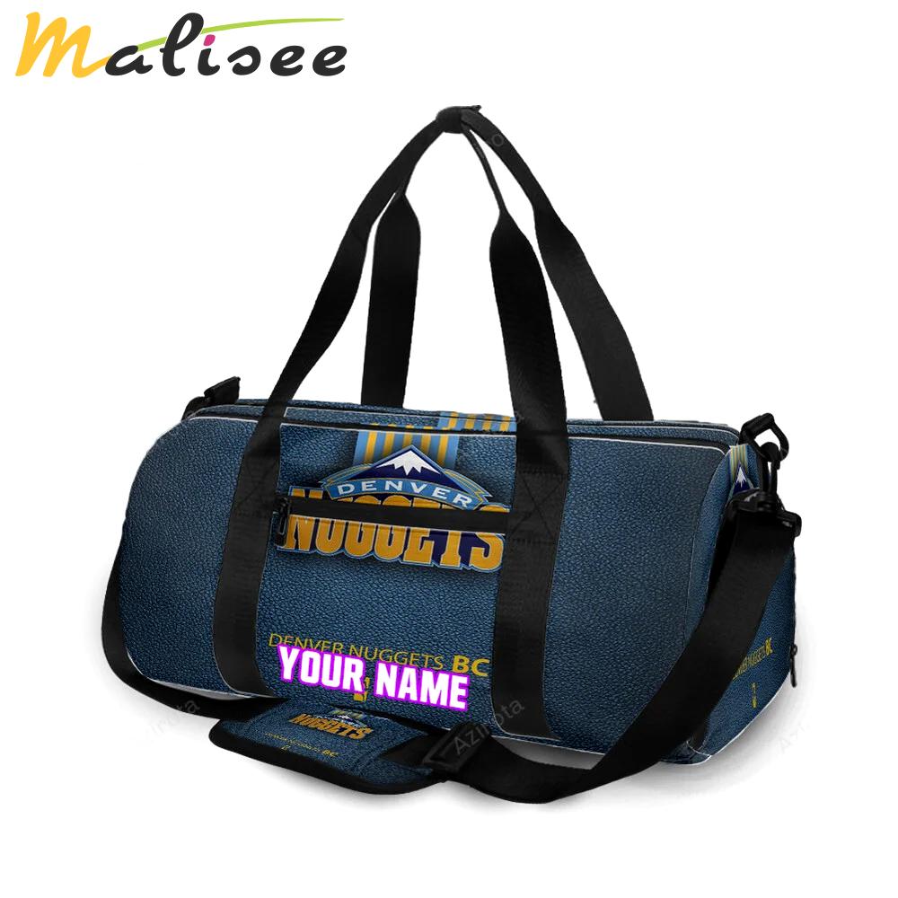 Denver nuggets navy leather personalized name travel bag gym bag 404 Travel Bag