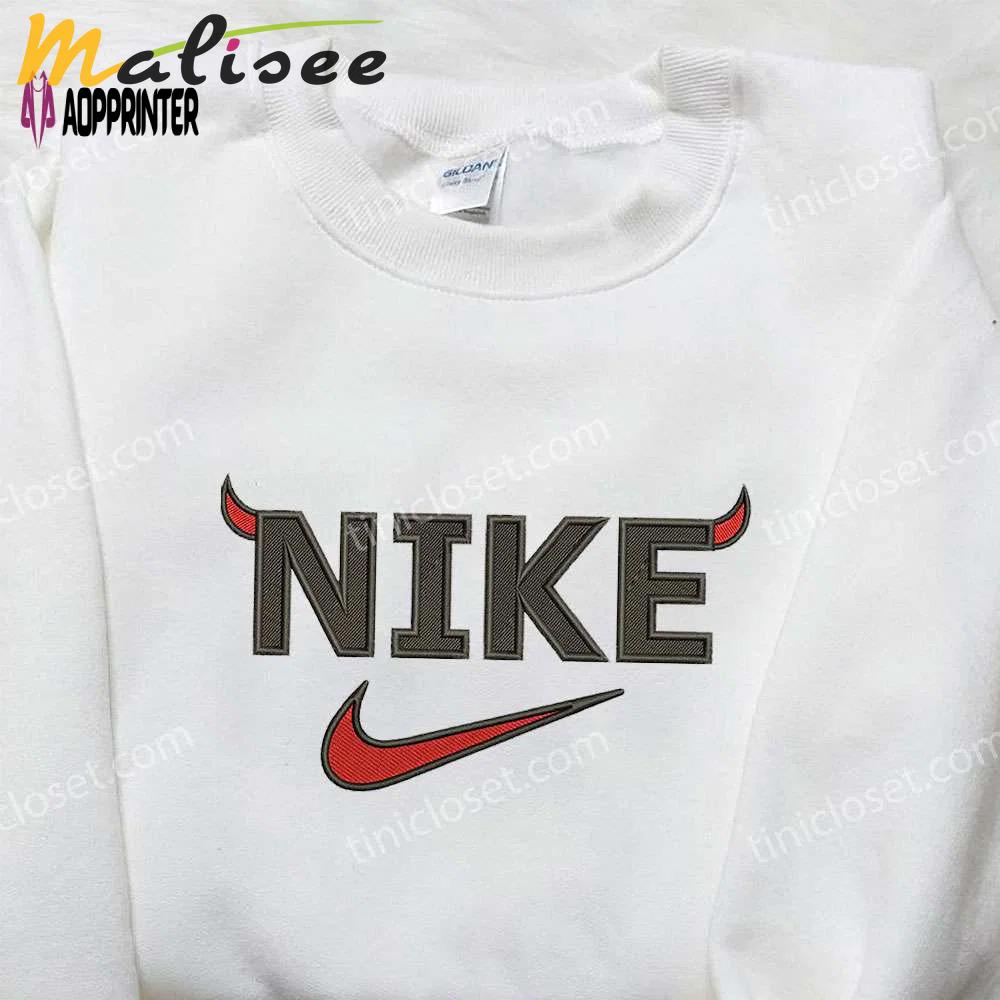 Devil x nike halloween embroidered shirt – custom design for spooky style Embroidered Shirt