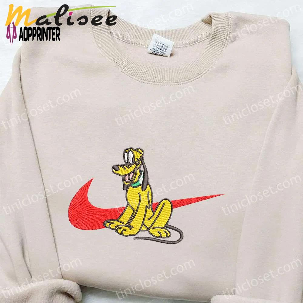 Disney characters embroidered shirt: swoosh x pluto nike-inspired t-shirt Embroidered Shirt