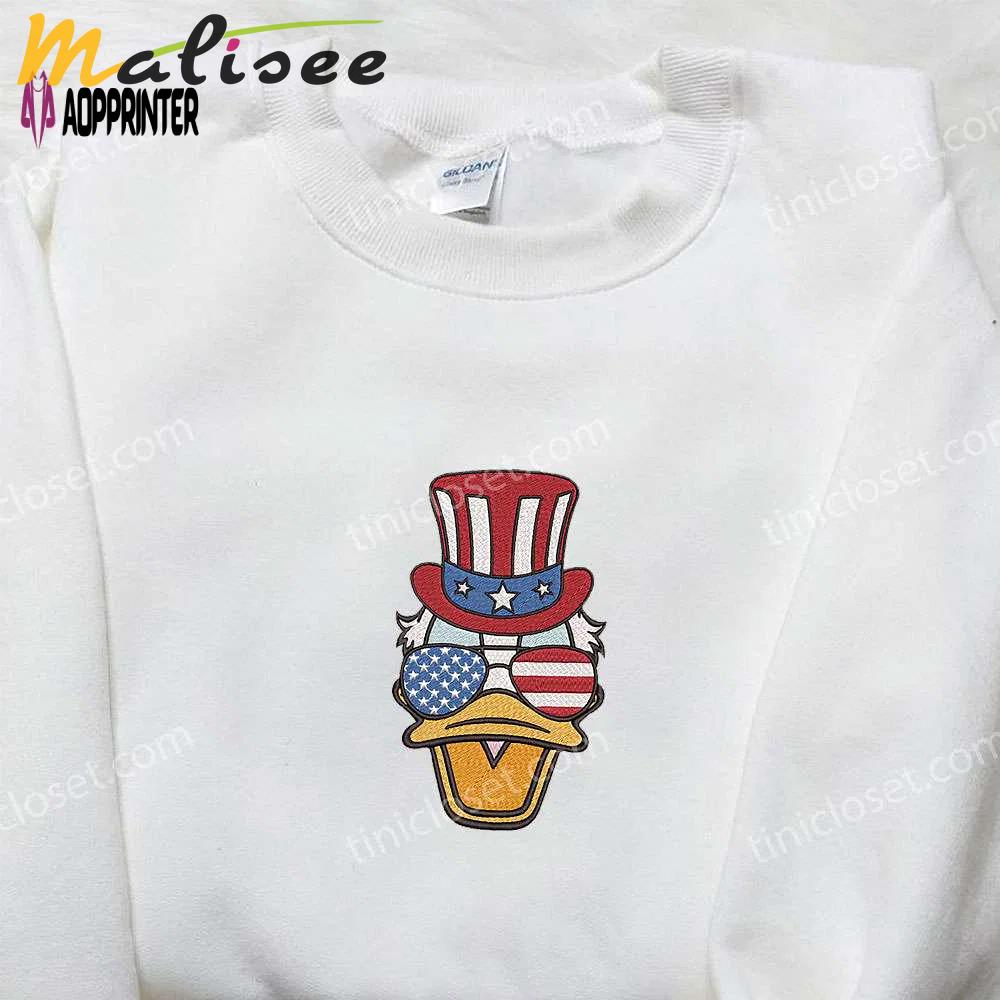 Disney donald duck embroidered shirt – american theme with glasses – perfect national day gift Embroidered Shirt