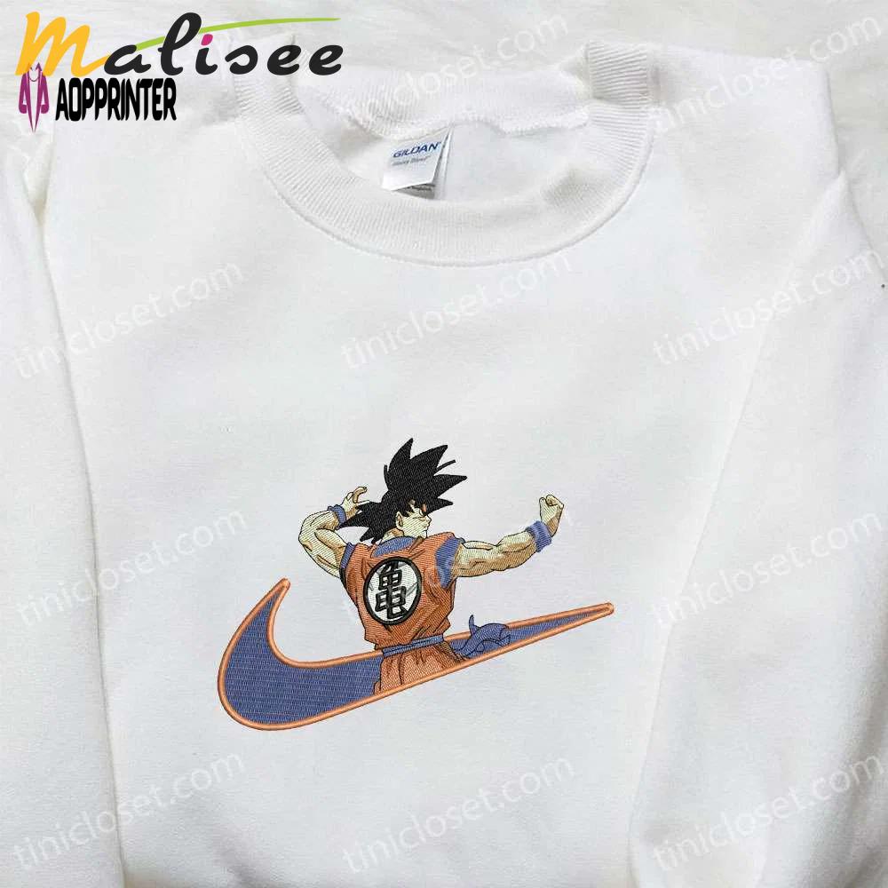 Exclusive goku x nike anime swoosh embroidered shirt & dragon ball sweatshirt: nike inspired designs Embroidered Shirt