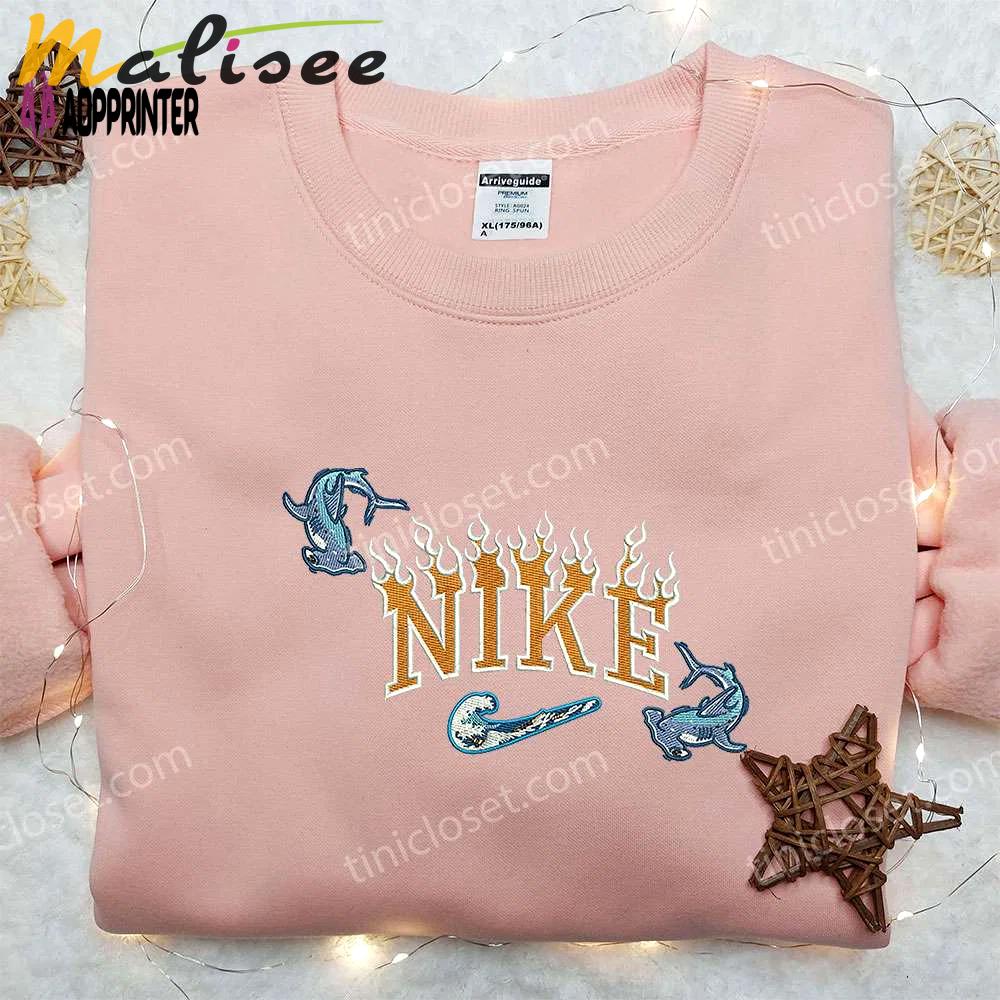 Flame shark x nike embroidered shirt: custom animal design Embroidered Shirt