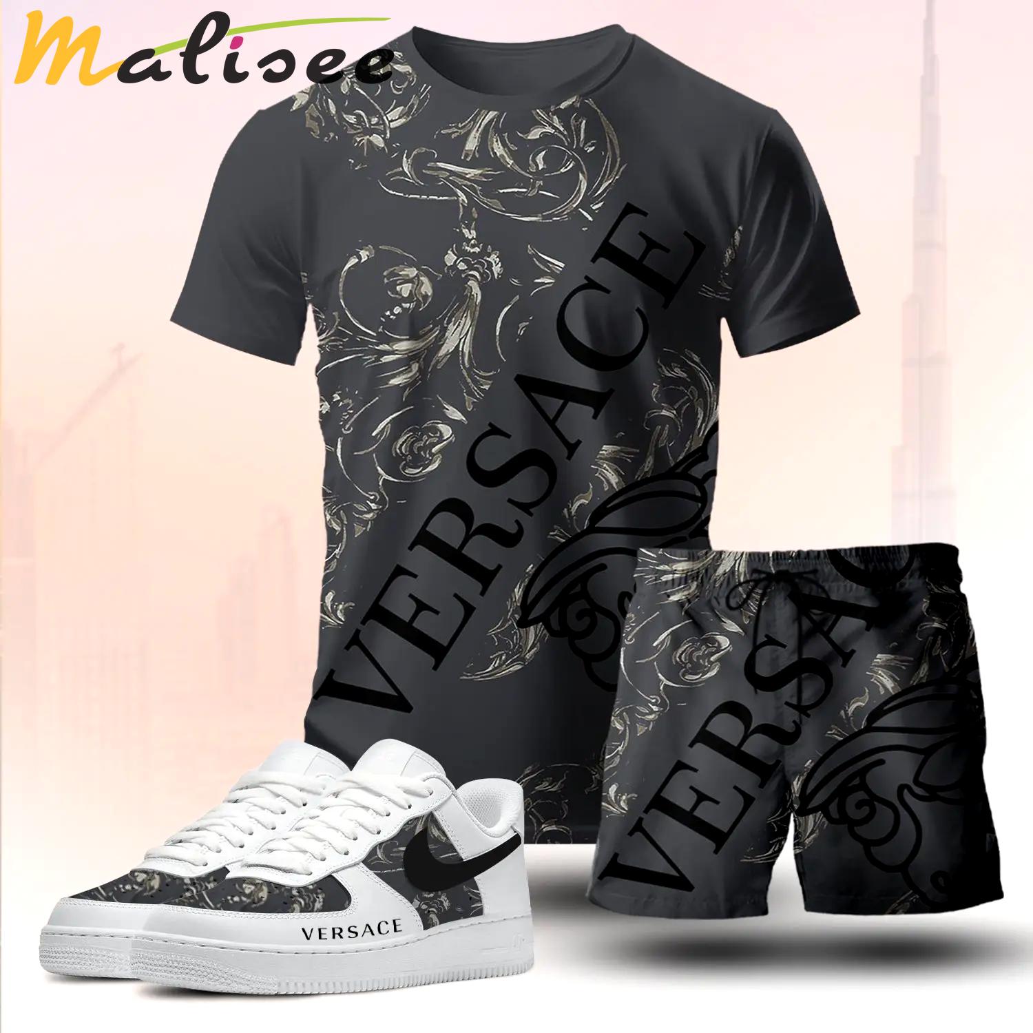 For the girls who love bold dark statement prints, baroque graphic tee outfit t-shirt – black with abstract pattern | casual everyday outfit aesthetic ideas T-Shirt Short Sneakers Set