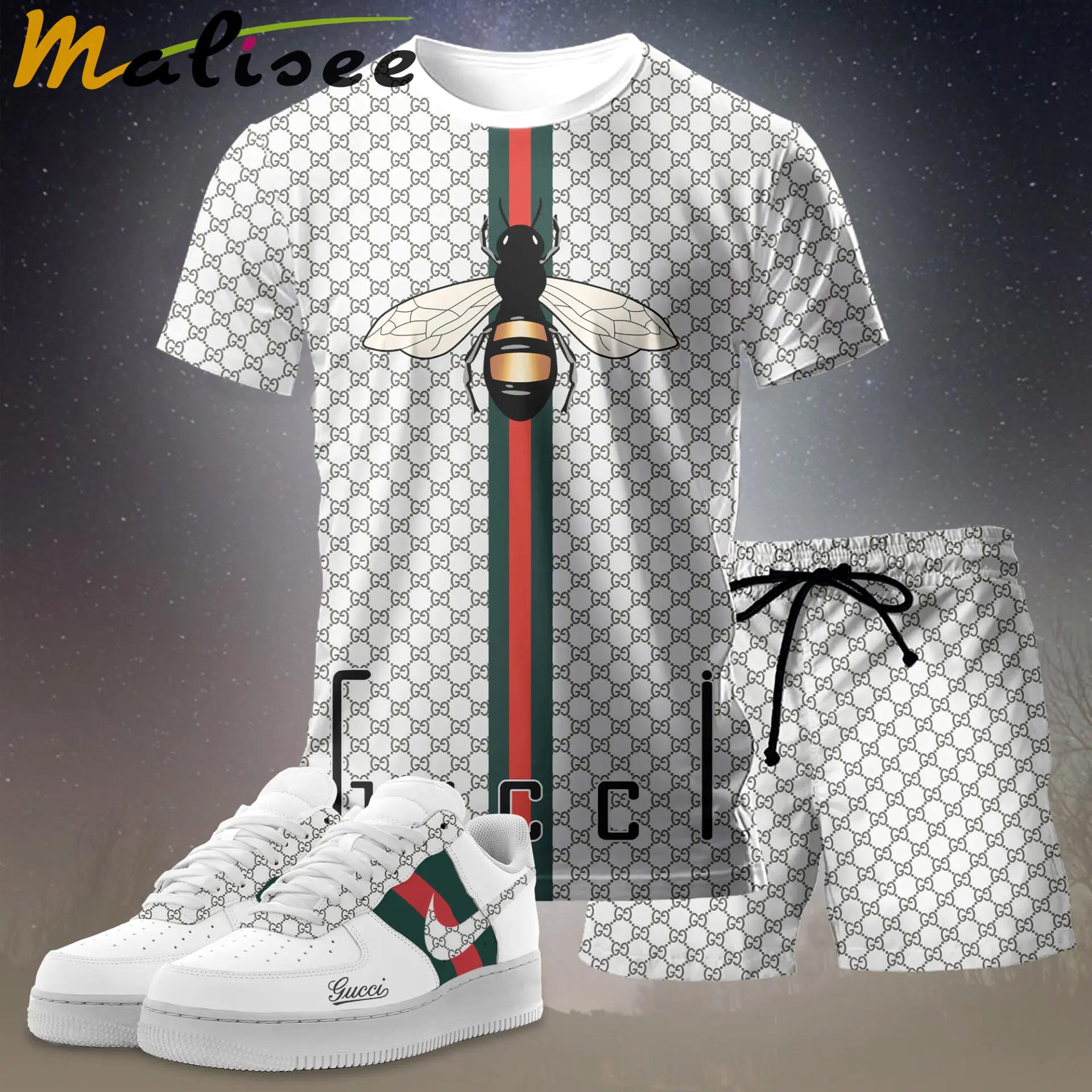 For the girls who love bold minimal statements, graphic bee stripe tee outfit t-shirt – white monogram print | clean girl aesthetic outfit ideas T-Shirt Short Sneakers Set