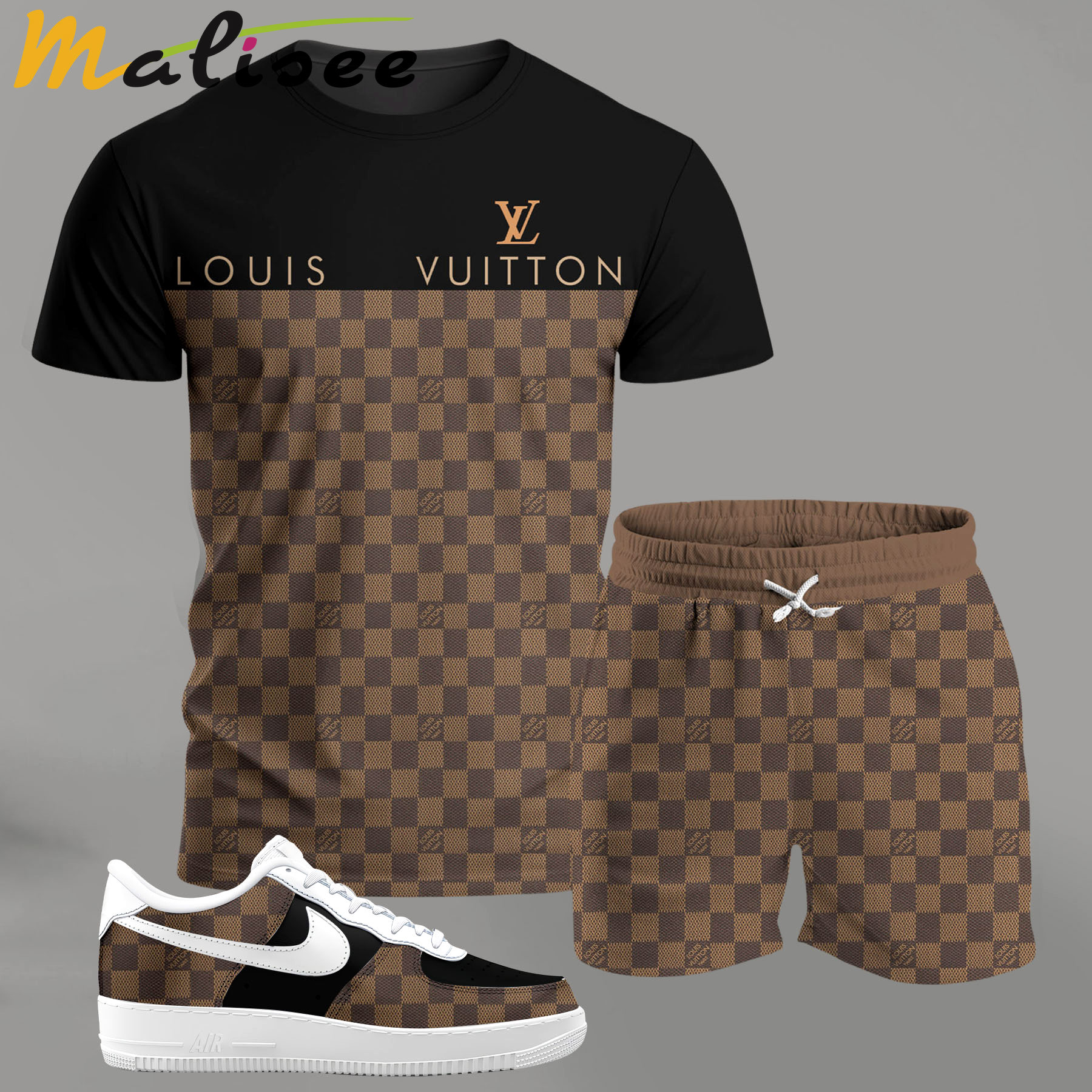 For the girls who love classic patterns, brown checkered outfit t-shirt set | minimal aesthetic everyday wear T-Shirt Short Sneakers Set