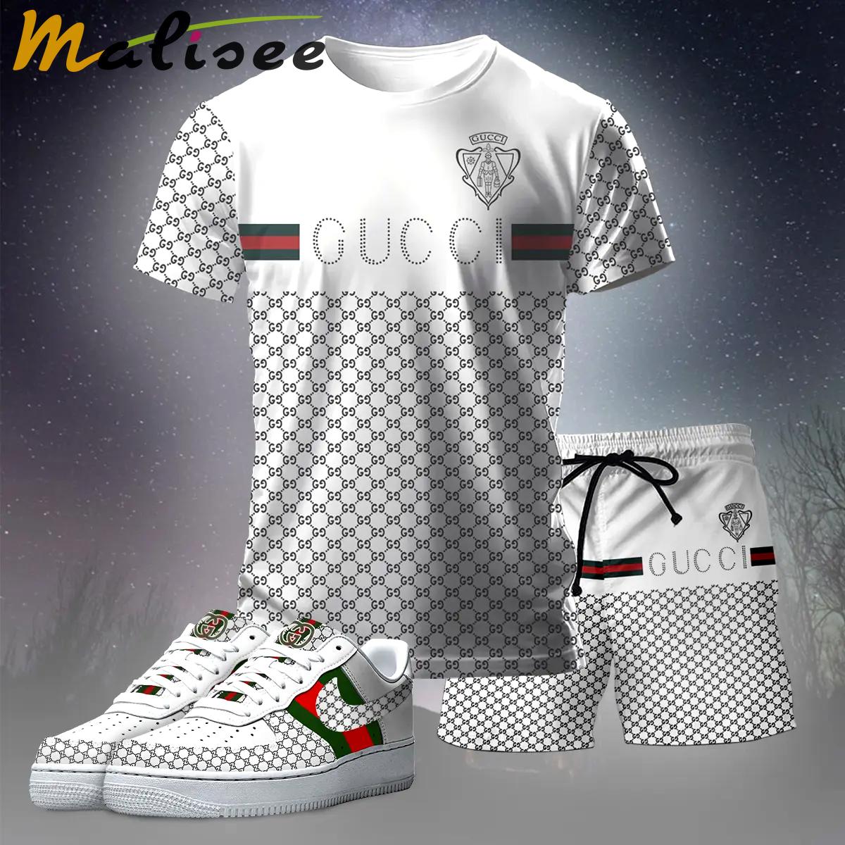 For the girls who love clean luxury streetwear, gucci inspired graphic tee set – white monogram casual everyday outfit T-Shirt Short Sneakers Set
