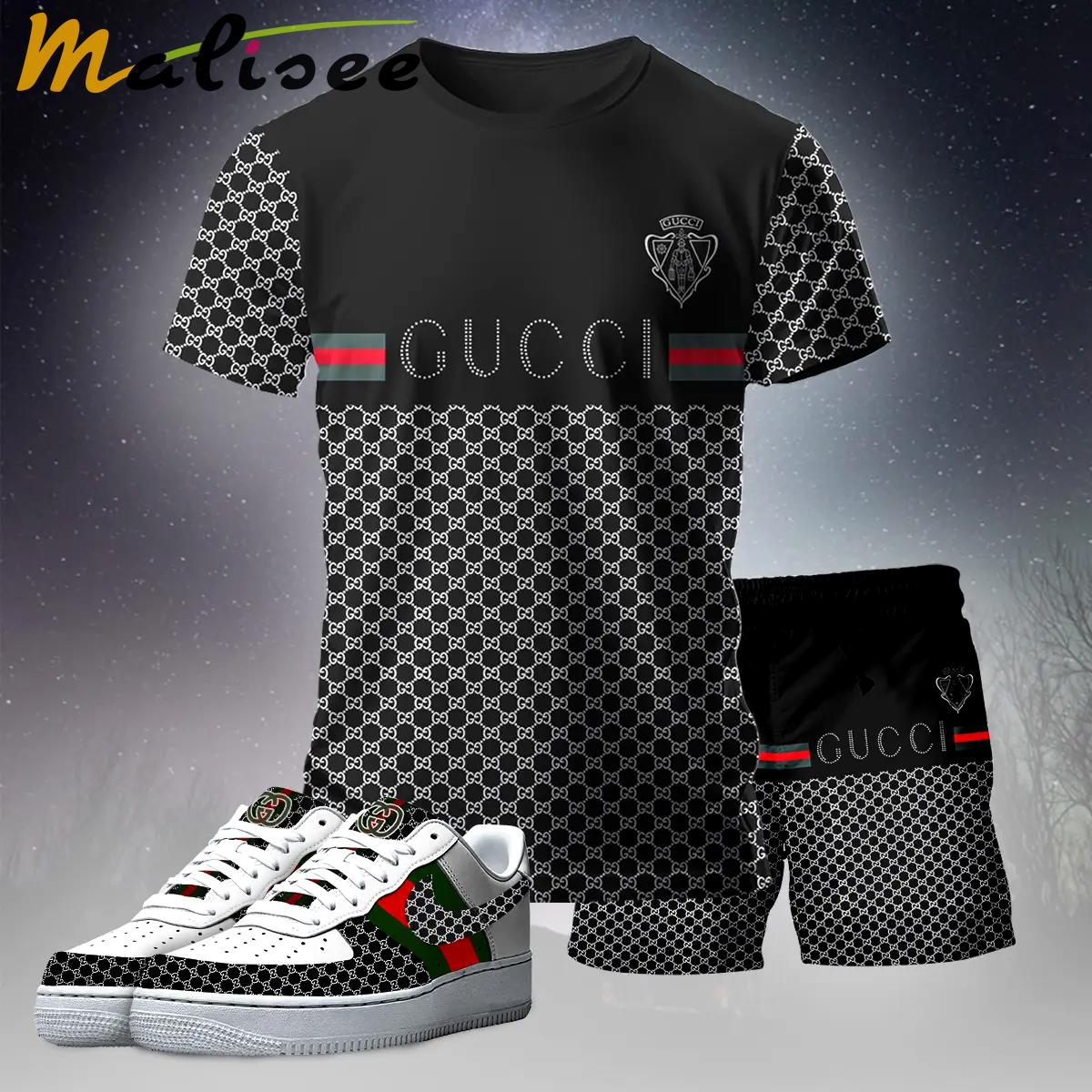 For the girls who love dark luxury streetwear, gucci graphic tee set – black casual everyday outfit with minimal edge T-Shirt Short Sneakers Set