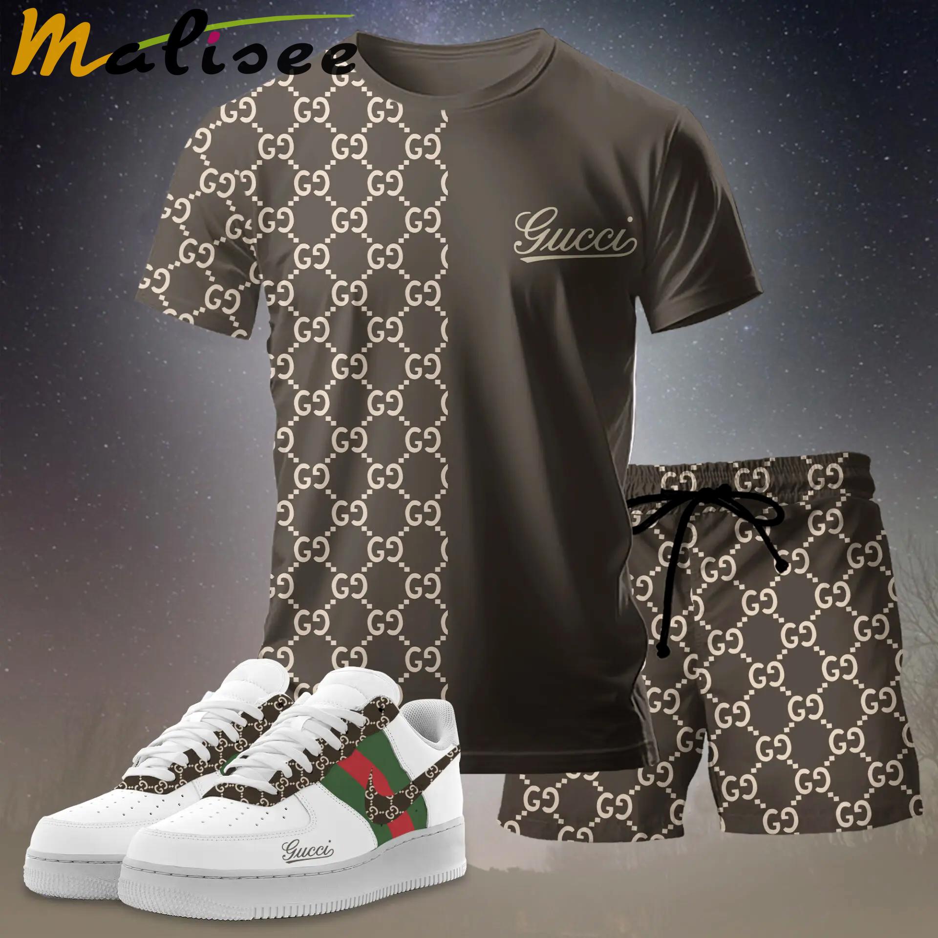 For the girls who love earthy neutral tones, minimal split monogram tee outfit t-shirt – brown and beige graphic print | casual everyday outfit aesthetic ideas T-Shirt Short Sneakers Set