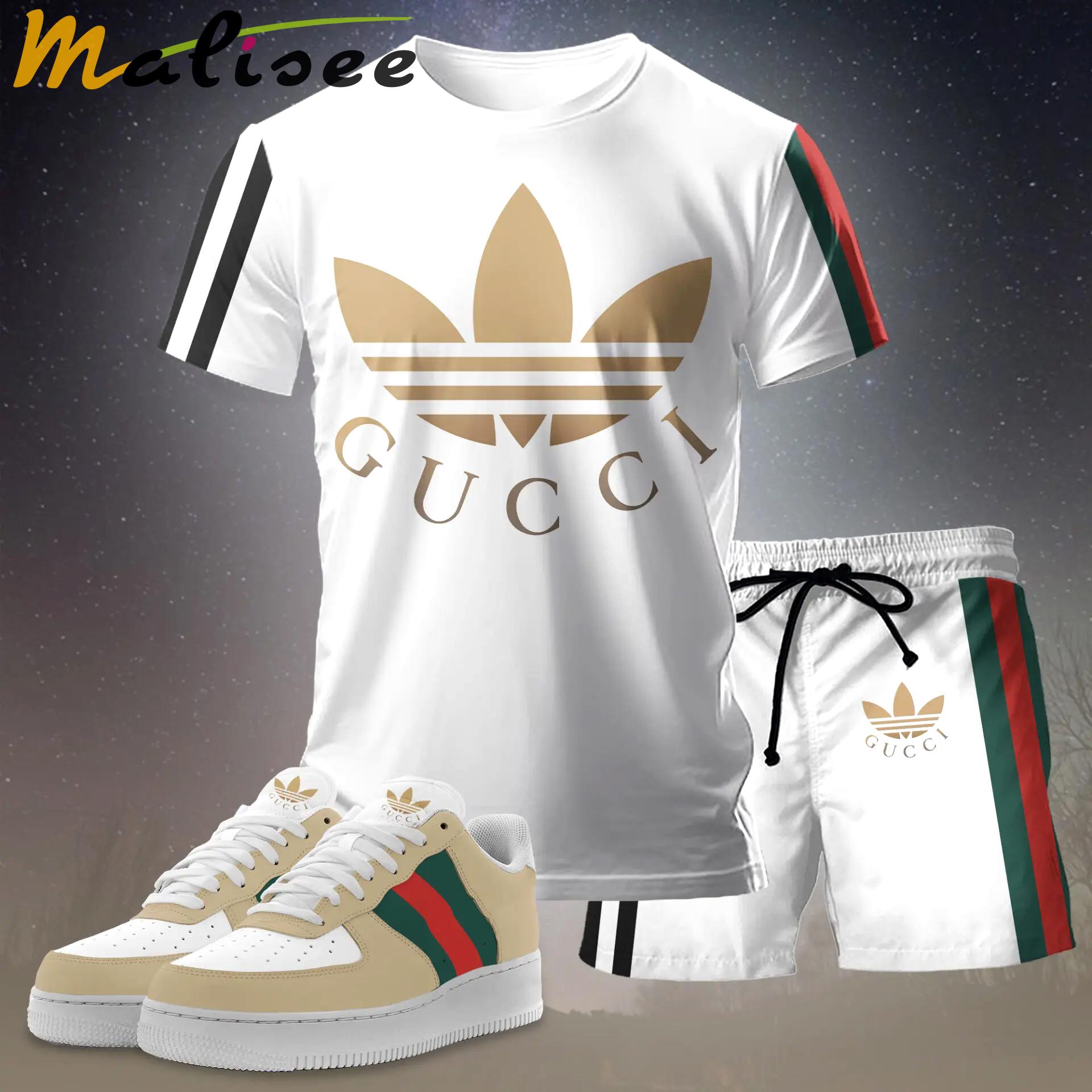 For the girls who love sporty clean vibes, minimal logo stripe tee outfit t-shirt – white with gold graphic print | casual everyday outfit aesthetic ideas T-Shirt Short Sneakers Set