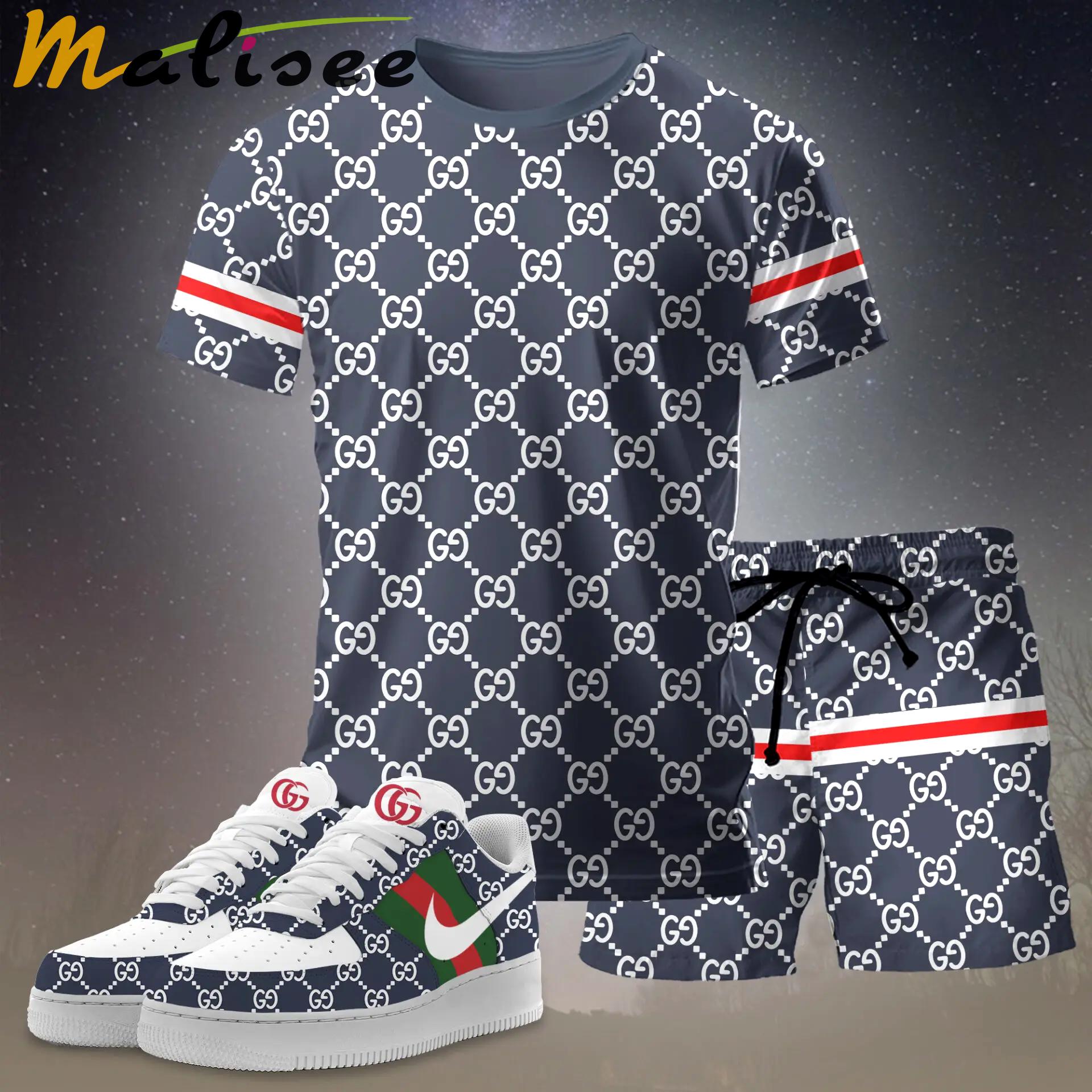 For the girls who love sporty minimal prints, monogram graphic tee outfit t-shirt – navy all-over pattern | casual everyday outfit aesthetic ideas T-Shirt Short Sneakers Set