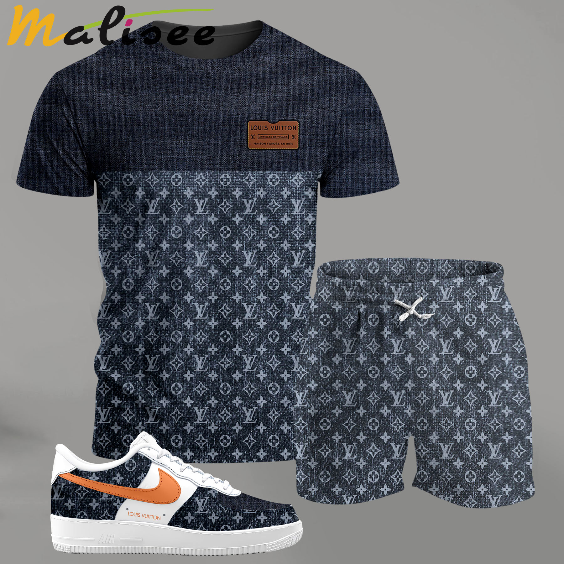 For the girls who love textured minimal outfits, blue-gray pattern t-shirt set | casual aesthetic everyday wear T-Shirt Short Sneakers Set
