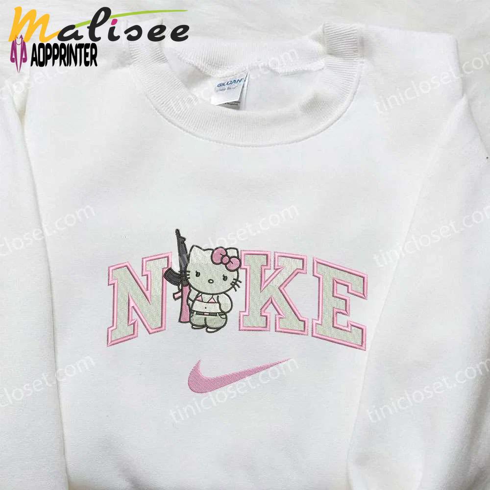Gangster hello kitty gun x nike embroidered shirt & custom sweatshirt – funny & unique designs Embroidered Shirt