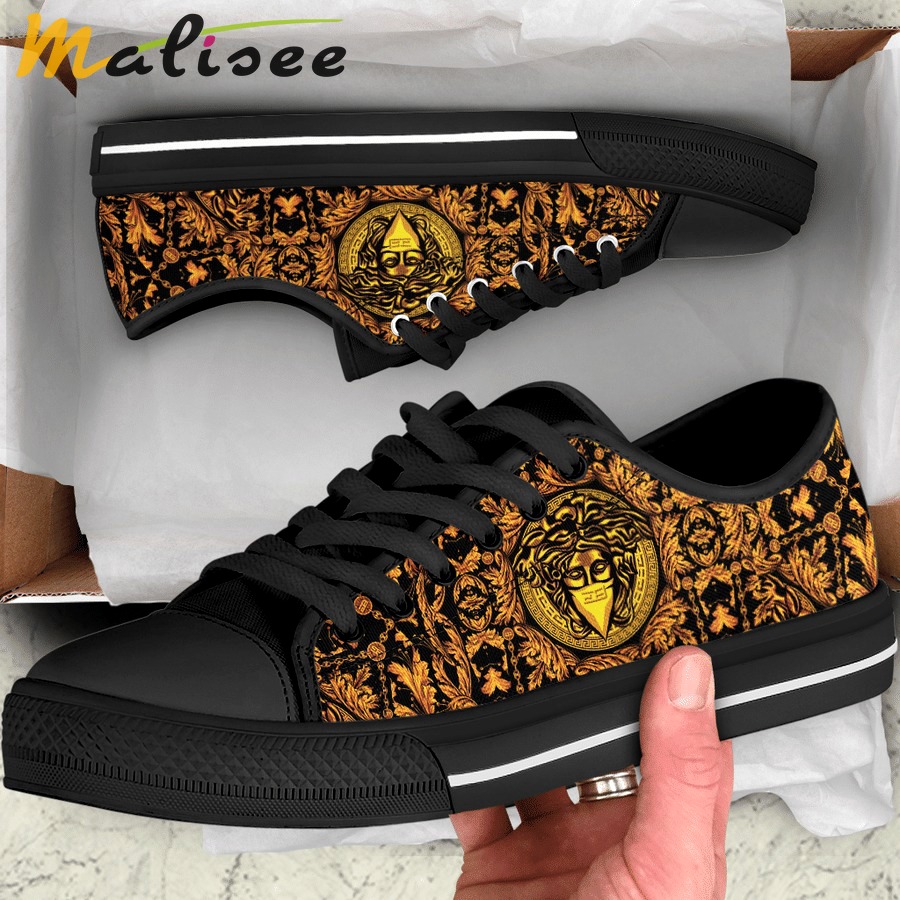 Gianni versace black gold low top canvas shoes sneakers hot best for men women 83 lwcs Low Top Canvas Shoes