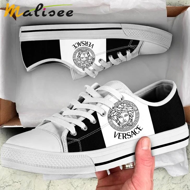 Gianni versace black white low top canvas shoes sneakers hot best for men women 79 lwcs Low Top Canvas Shoes