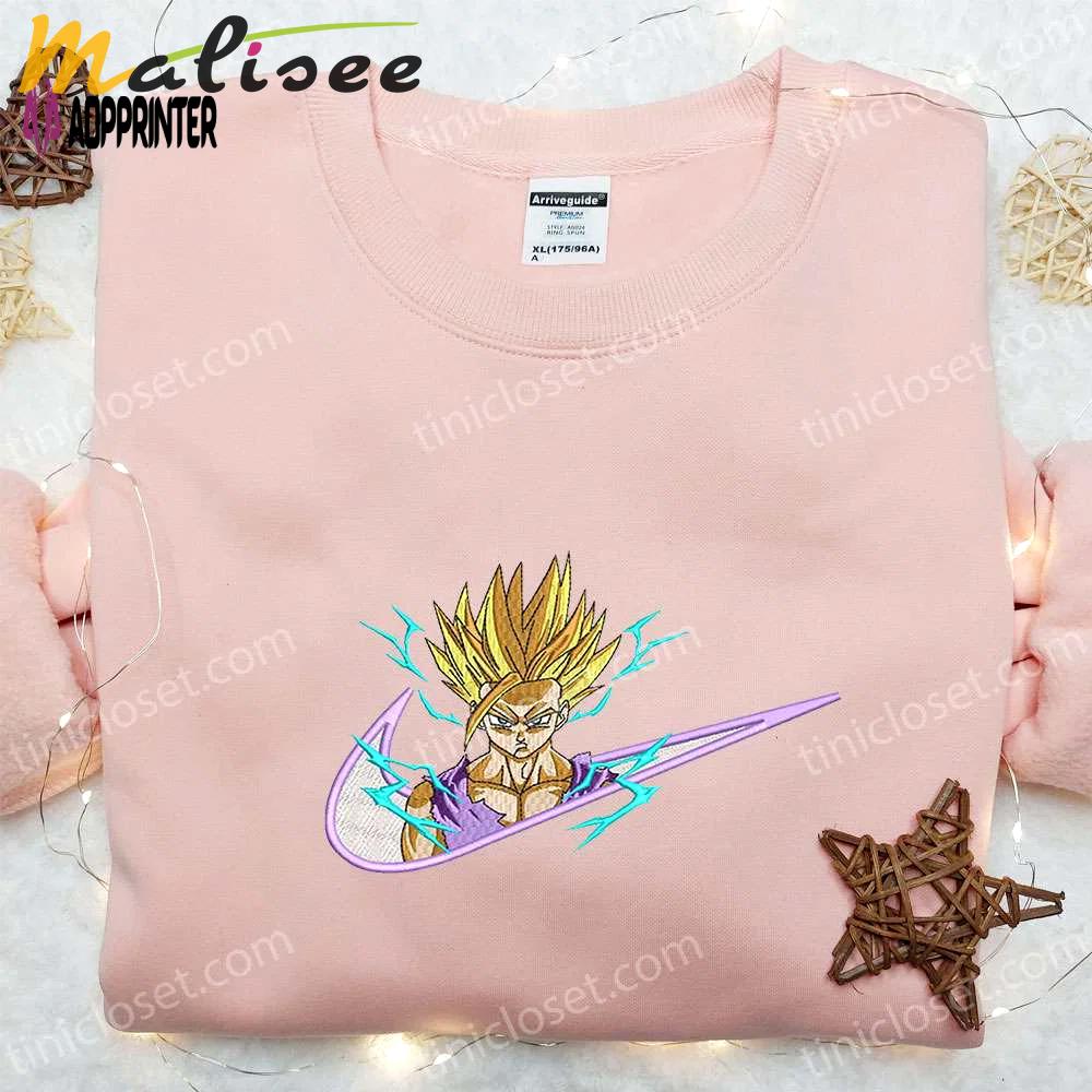 Gohan super saiyan x nike swoosh anime embroidered shirt – dragon ball nike inspired design Embroidered Shirt