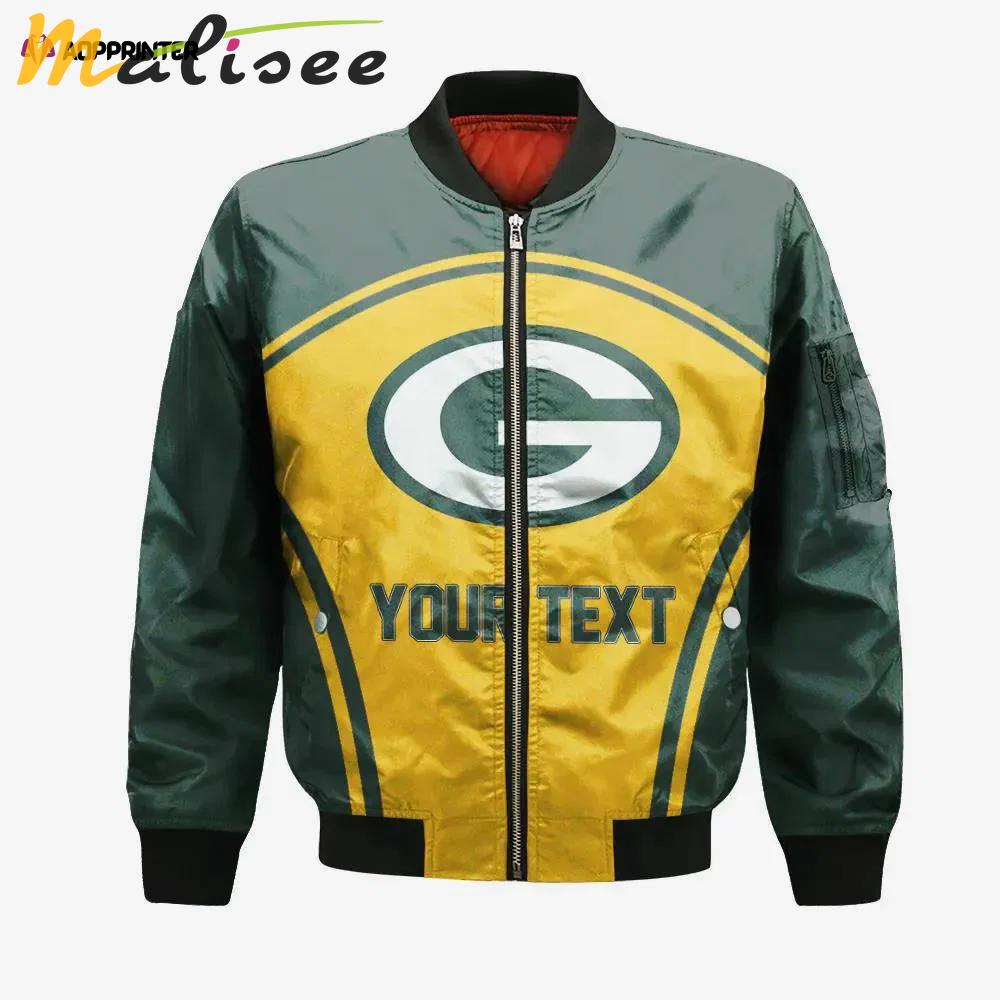 Green bay packers bomber jacket 3d printed custom text and number curve style sport Bomber Jacket