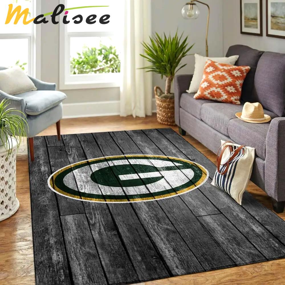 Green bay packers nfl living room gray wooden home rug regtangle carpet Rectangle Rug