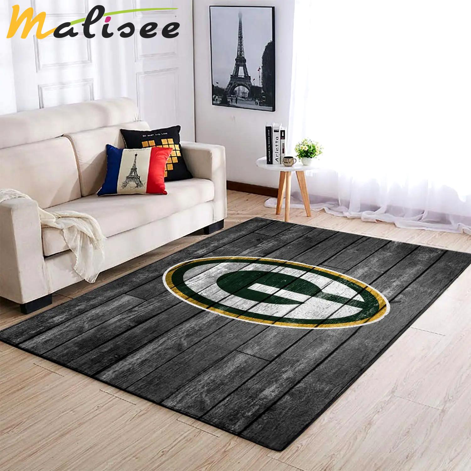 Green bay packers nfl team logo grey area rugs wooden style living room carpet Rectangle Rug