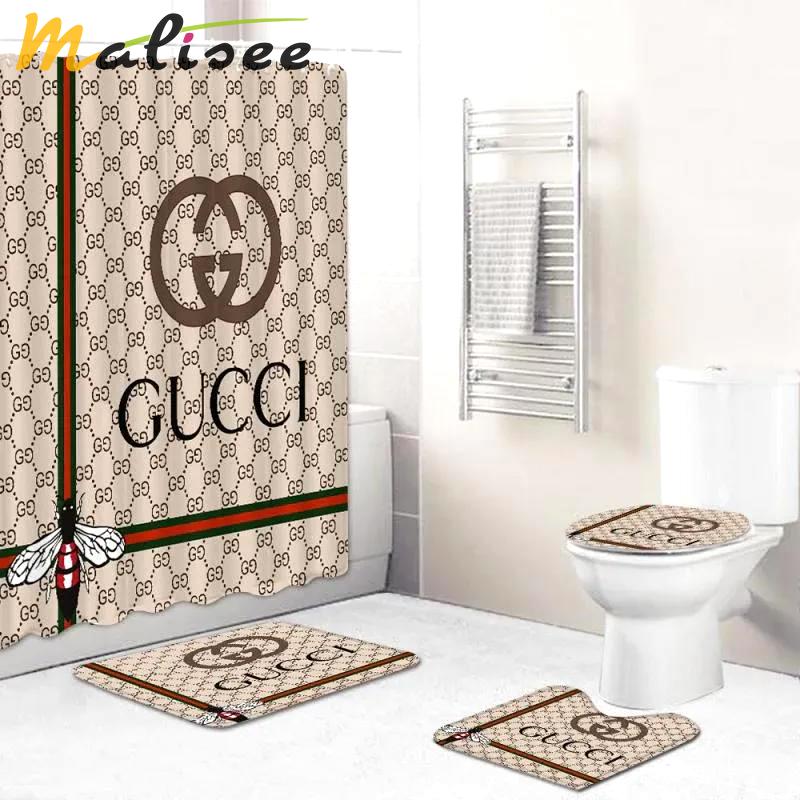 Gucci bee fashion bathroom set luxury shower curtain bath rug mat home decor Bathroom Set