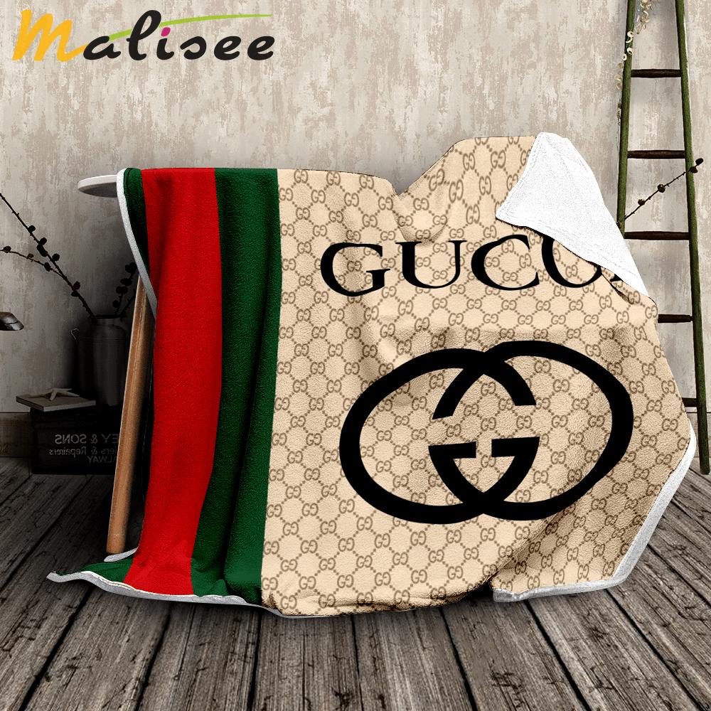 Gucci beige fashion logo luxury brand blanket fleece home decor 91 Blanket Fleece