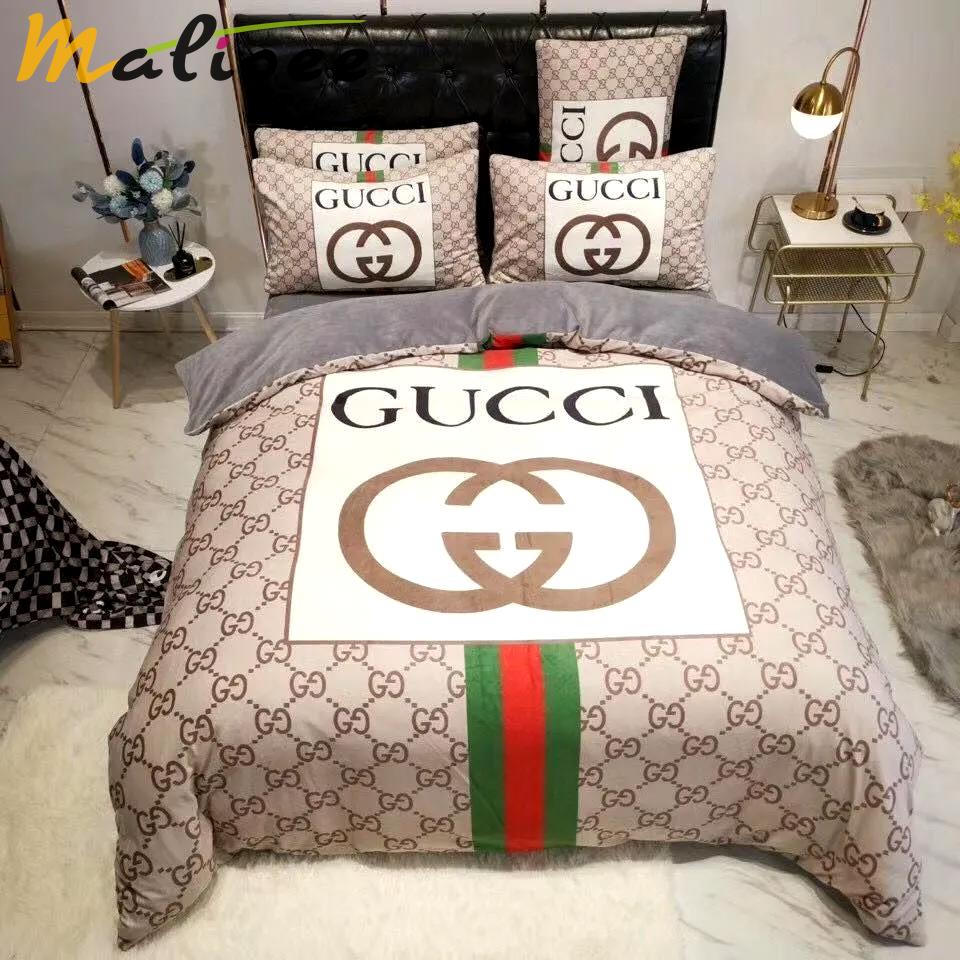 Gucci beige logo type 1766 Bedding Sets home decor bedspread duvet bedclothes hyperbeast Bedroom sheets blankets covers bed linen premium fashion brand luxury ideas