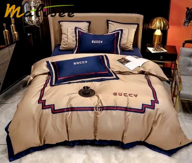 Gucci beige navy luxury brand bedding set bedspread duvet cover set home decorations Bedding Sets