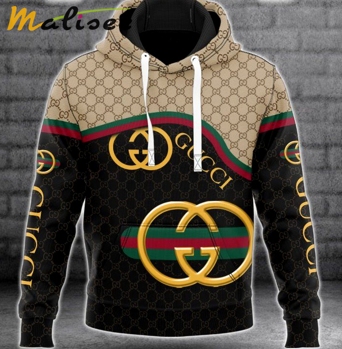 Gucci black beige golden logo fashion luxury brand hoodie for men women Hoodie 3D