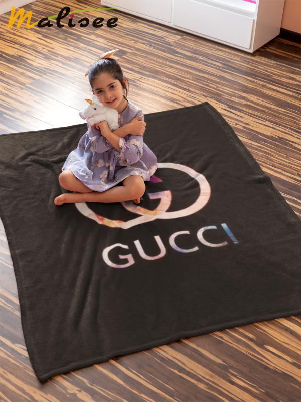 Gucci black luxury brand new logo premium blanket fleece home decor 188 Blanket Fleece