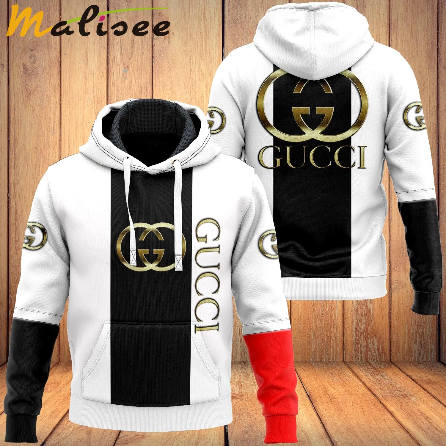 Gucci black white hoodie luxury brand clothing clothes outfit for men Hoodie 3D