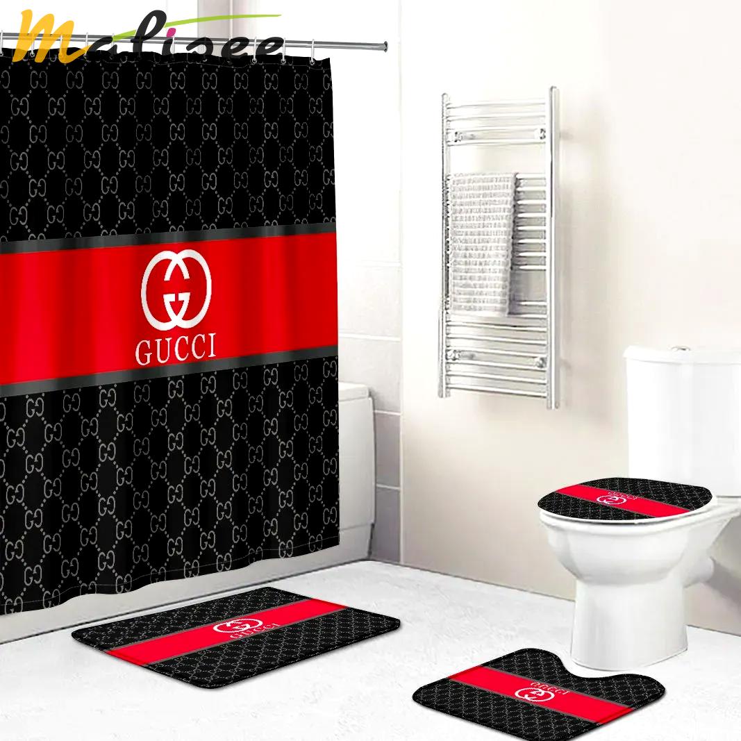 Gucci gc luxury bathroom set logo red and white shower curtain 211 Bathroom Set