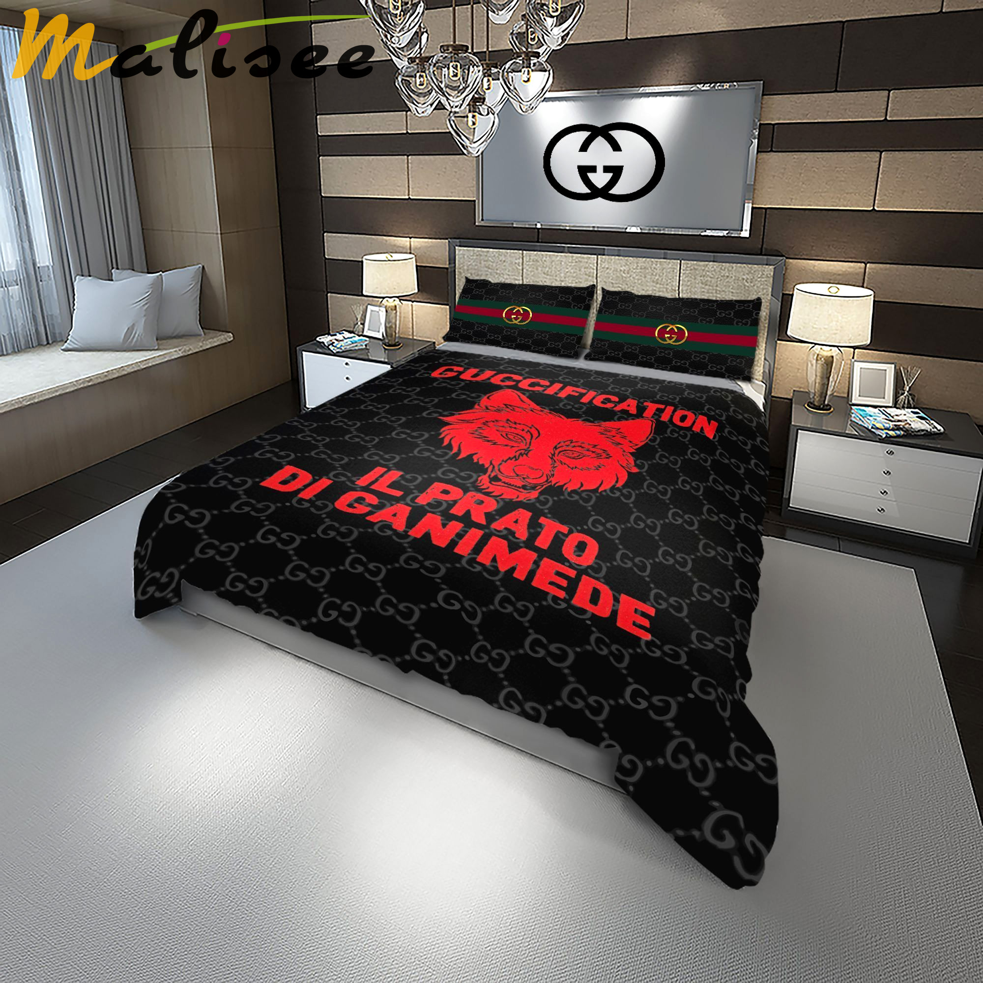 Gucci guccification fashion logo luxury brand premium bedding sets,bed sets, bedroom sets, comforter sets, duvet cover, bedspread Bedding Sets