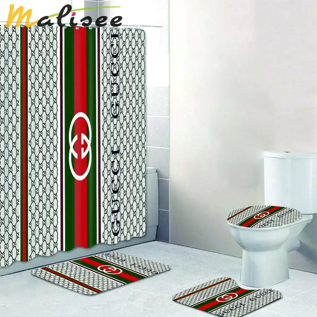 Gucci logo type 1246 Bathroom Accessory Sets Luxury Fashion Brand Pedestal Rug Bath Mat Set Waterproof Shower Curtain Hypebeast Bathroom Home Decor Toilet Cover Bathroom Sets