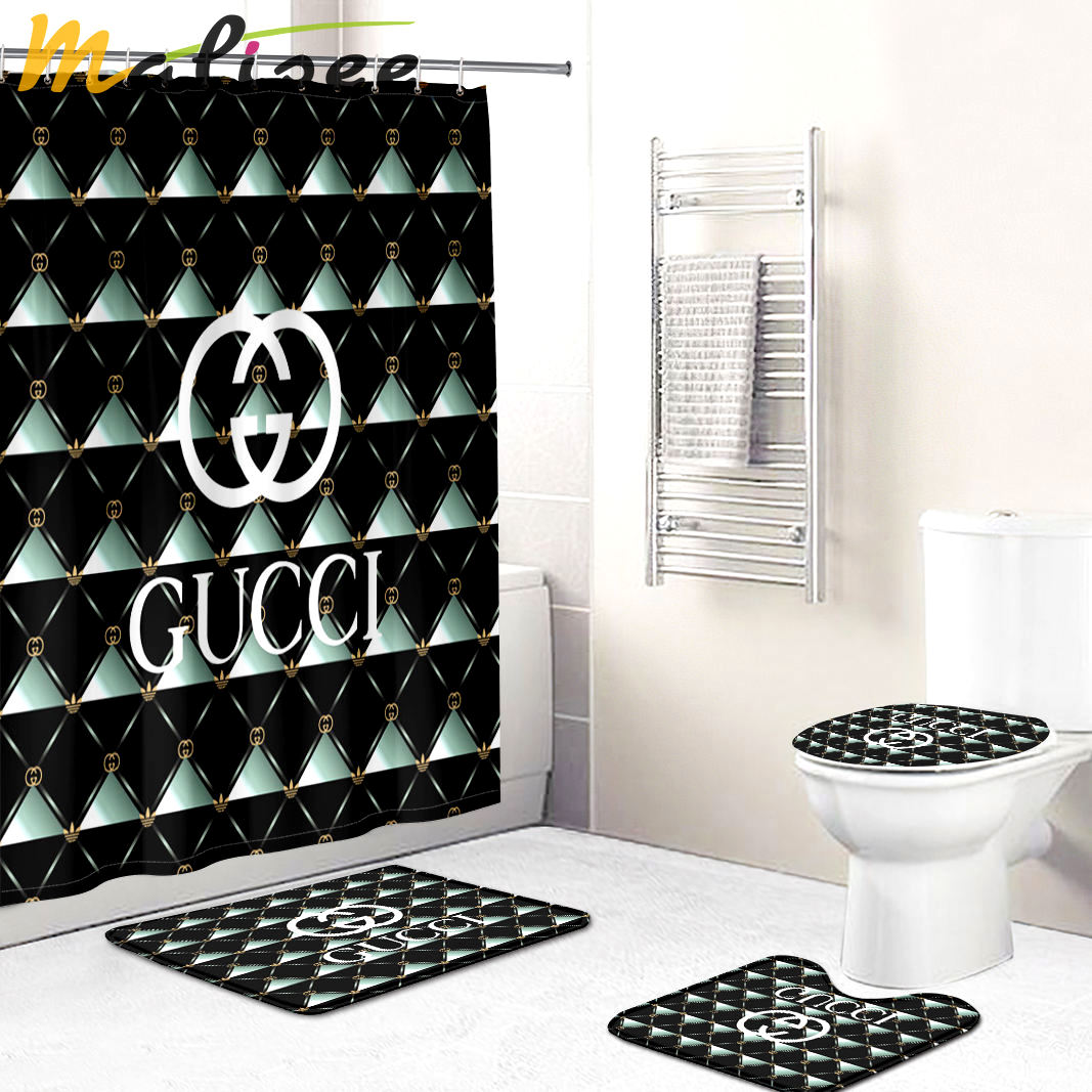 Gucci luxury bath mat sets logo white black bath mat sets shower curtain 254 Bathroom Set