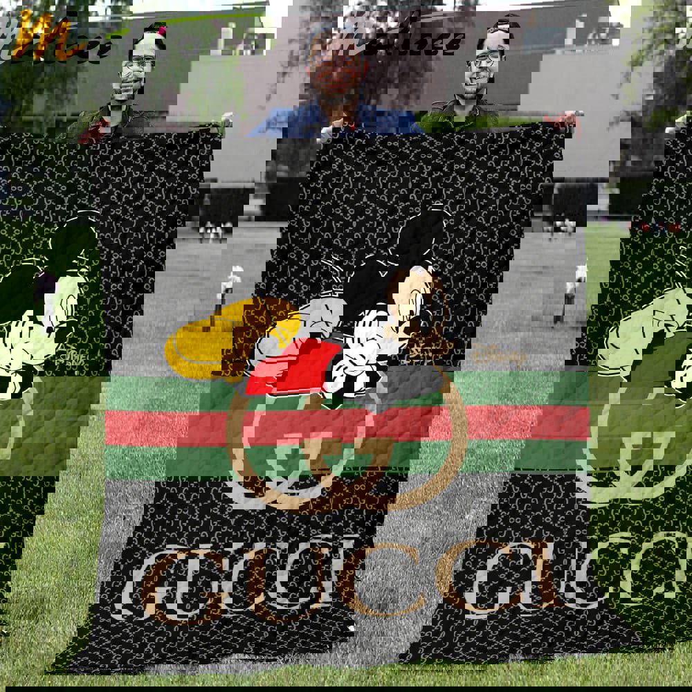 Gucci mickey mouse fashion luxury brand premium blanket fleece home decor 123 Blanket Fleece