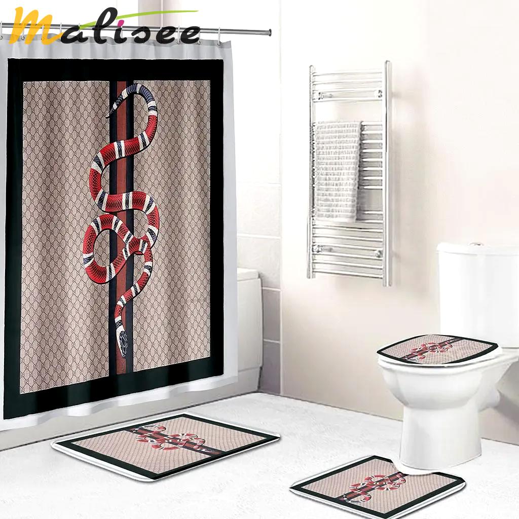 Gucci snake red gc logo luxury bathroom set shower curtain 265 Bathroom Set